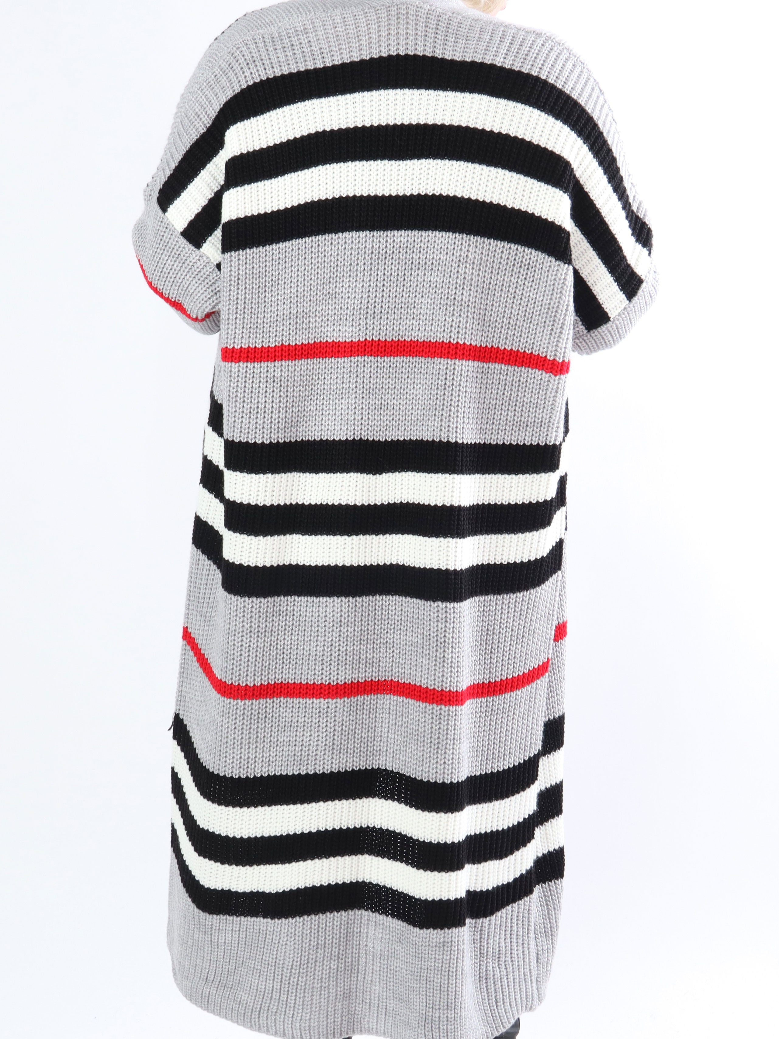 Mikla - Lång randig plus size kofta i stickad